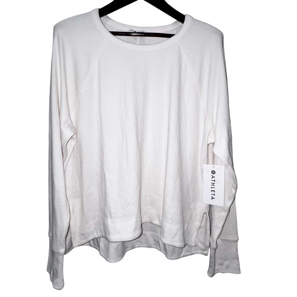 Athleta Coaster Luxe Rib High Hip Sweatshirt Womens XL TALL Magnolia White NWT - Picture 1 of 14